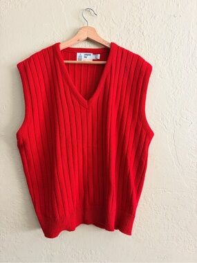 London Fog Bright Red Ribbed V-Neck Sweater Vest